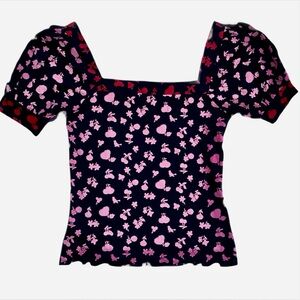 NWOT Boden Eva Square Neck Jersey Top with Floral Puff Sleeves Size UK 8 US 4